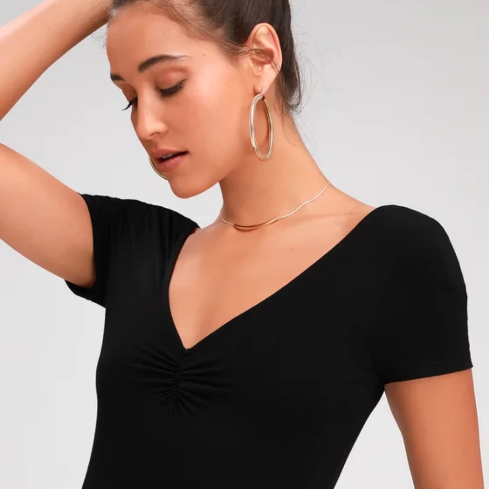 Janie Black Short Sleeve Scoop Back Bodysuit